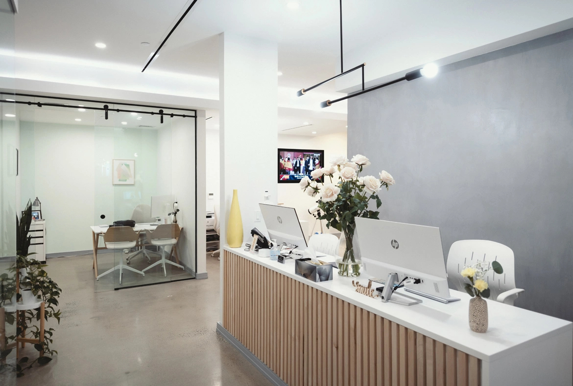 Reception area at Dimension Dental with a welcoming